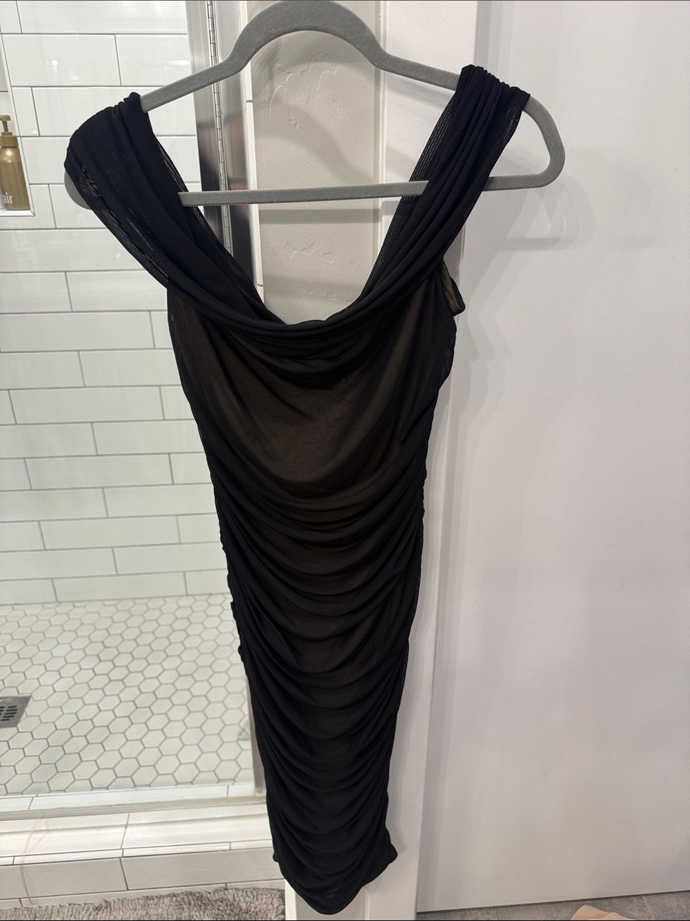 Fashion Nova Black Draped Midi Ruched Dress